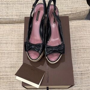Louis Vuitton Black Denim  Espadrille Slingbacks Size 39 1/2 with Box
